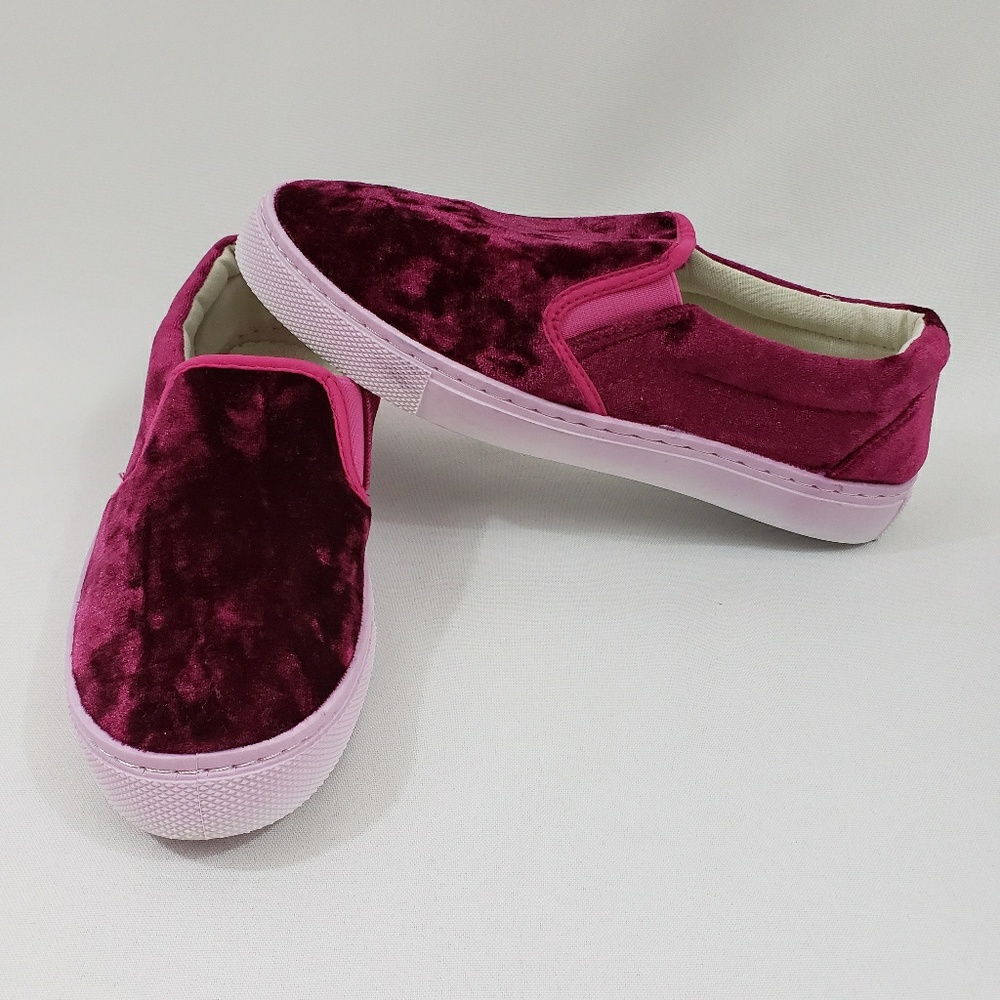 Red/Burgundy Velvet Slip On Shoes